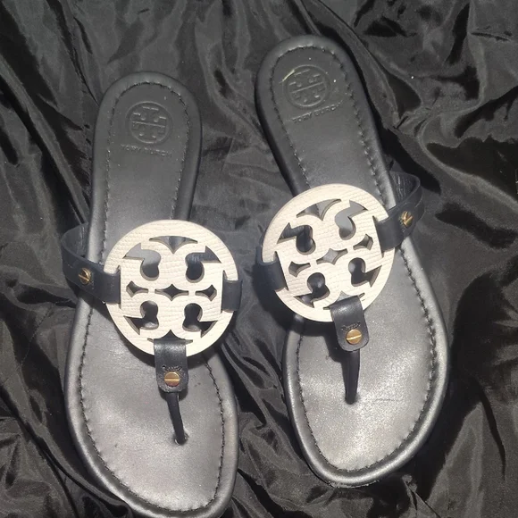 Tory Burch Black and White Thong Sandals - Picture 1 of 2